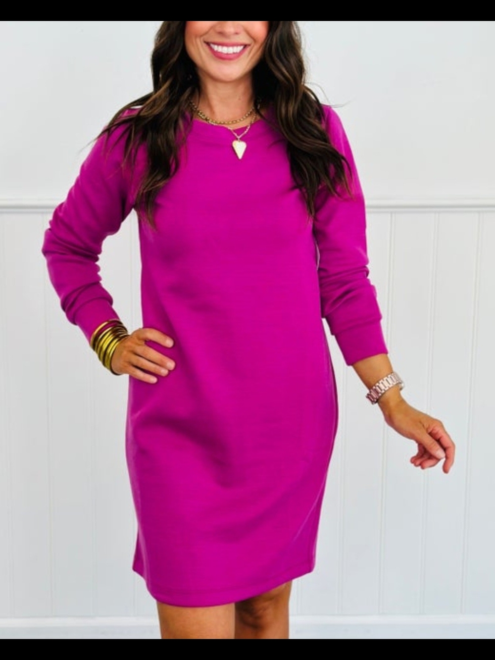 New Women's Dear Scarlett Fuchsia Long Sleeve Shift Dress Size XL